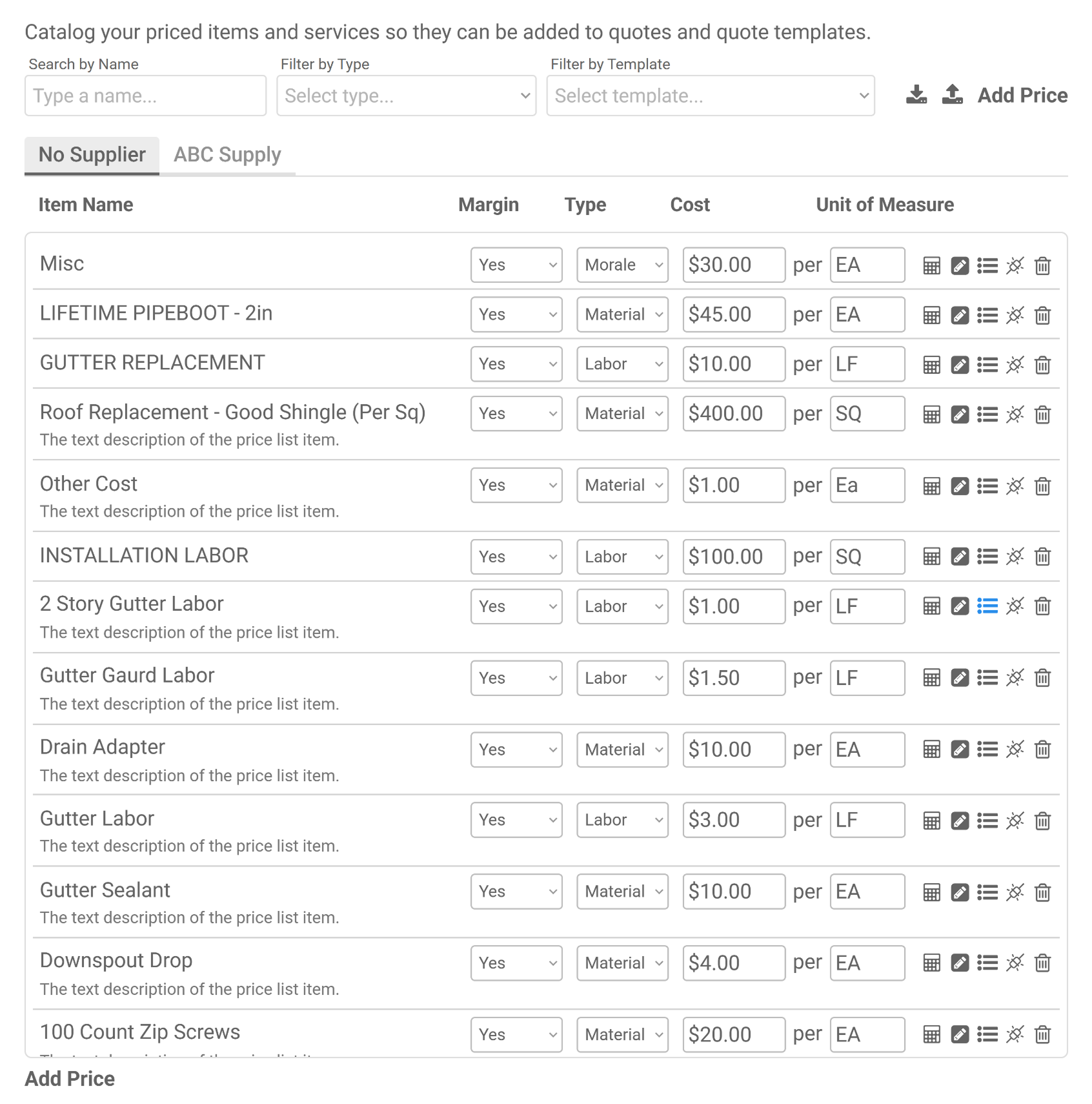 Upload and customize your price list