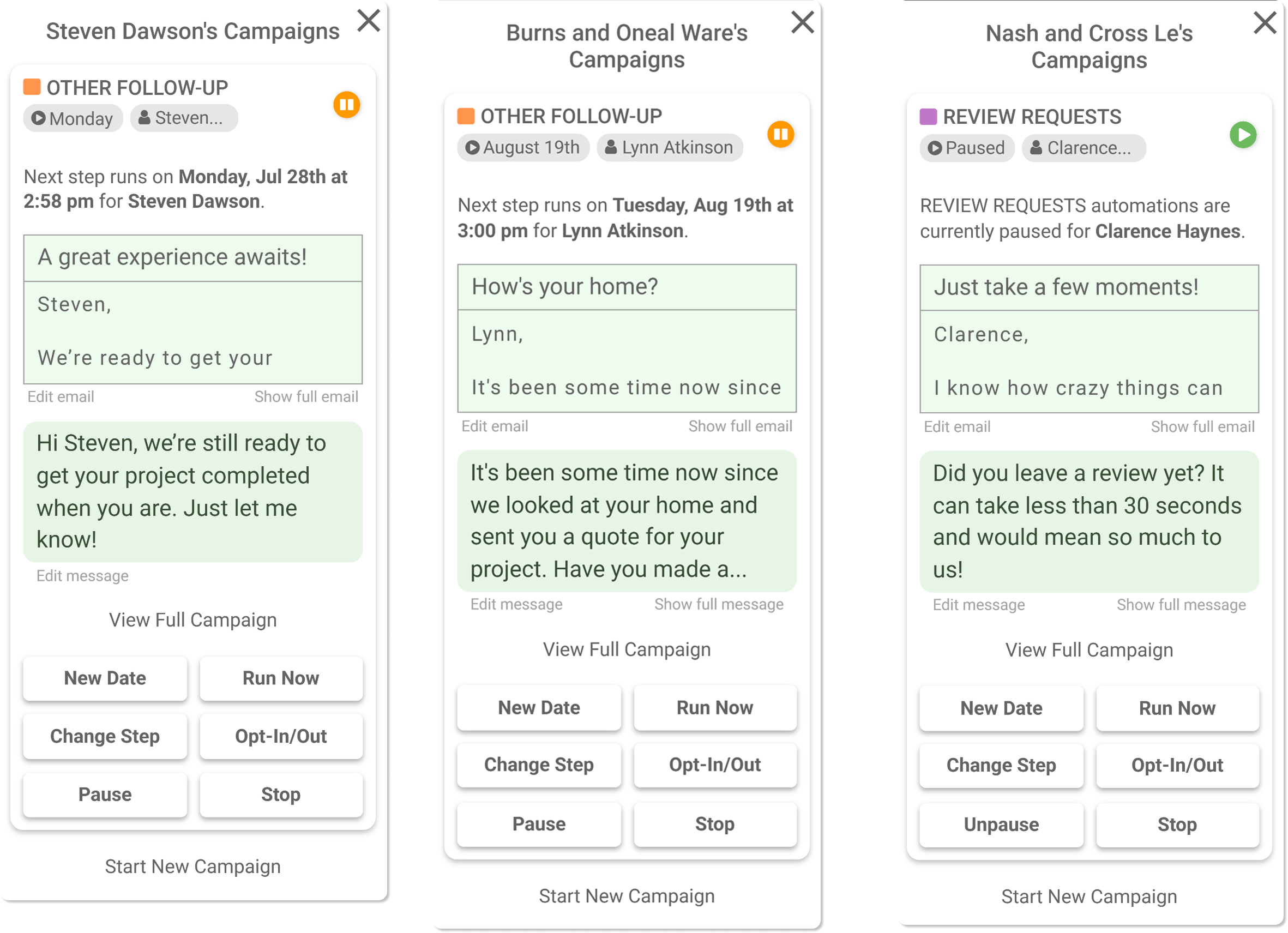 Sales project boards campaign details 1 roofing followup