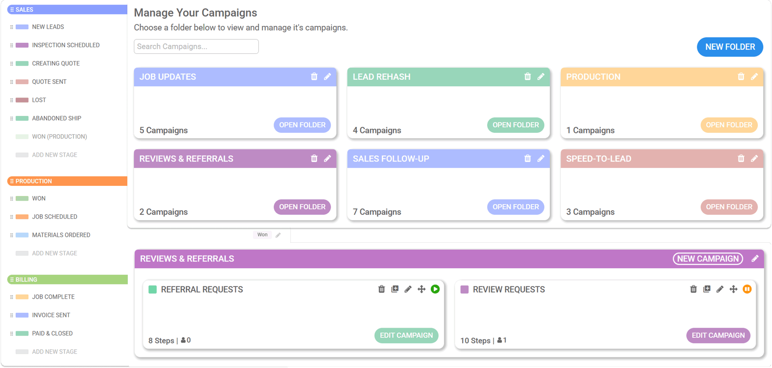 Sales project boards workflows scaled roofing followup