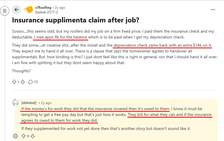 Roof insurance supplement services