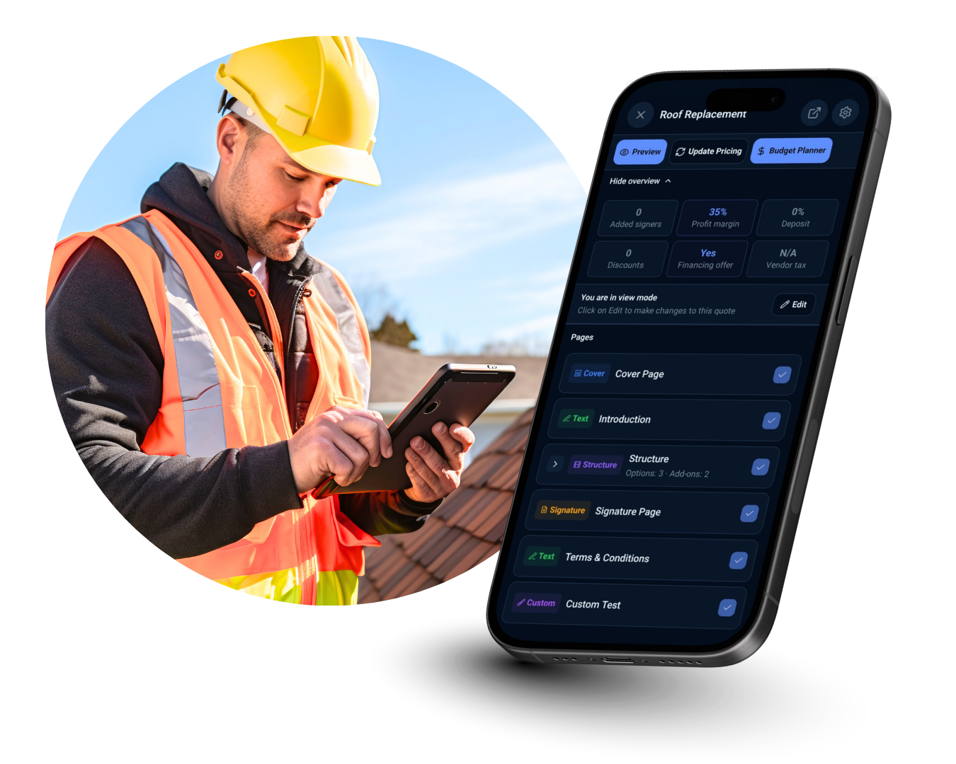 Mobile app create roof quotes from the driveway roofing followup