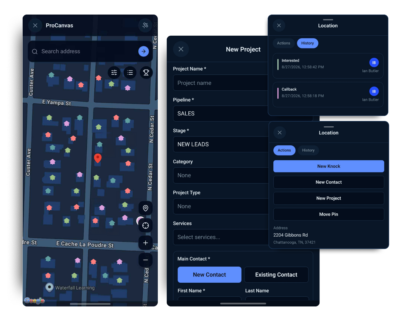 Mobile app procanvas roofing followup